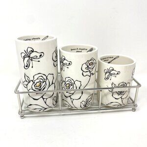 Chulkart Minceramics Korean Made Set of 3 Utensil Holders Silver Carryall NWT